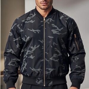 MADHERO Men's Camo Bomber Jacket Quilted Lined Full Zip size XXL